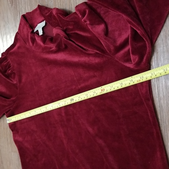 (L) Chenault Ribbed Turtleneck Velvet Top Holiday Occasion Modest Soft Festive - Picture 6 of 9